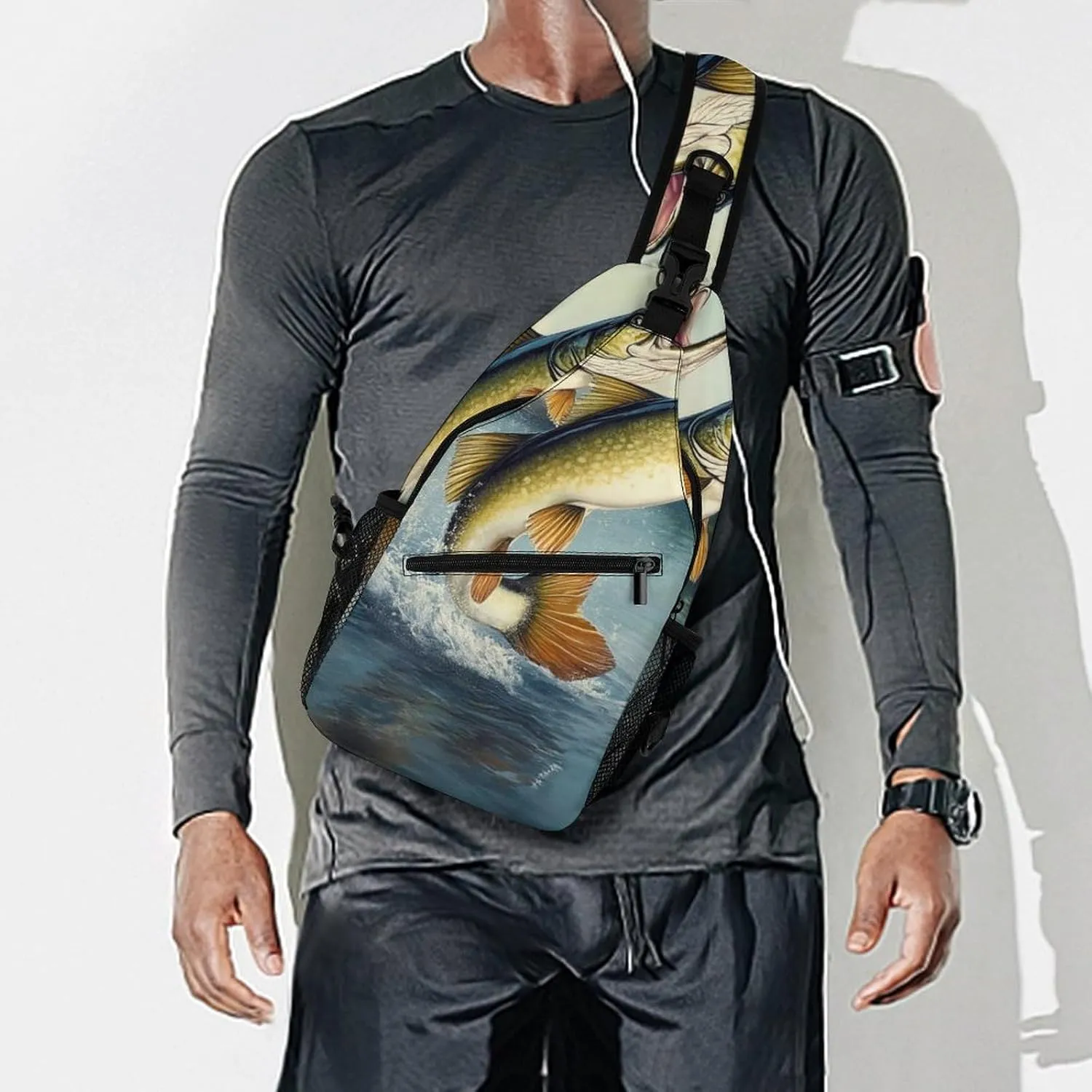 Supdreamc Men & Women Satchel Bookbags Travel Rucksack Daypack, Two Bass Fish Jumping Out Of Water Painting Sling Bag Backpack Bag for Outdoor Travel Hiking - Compact Tool Backpack