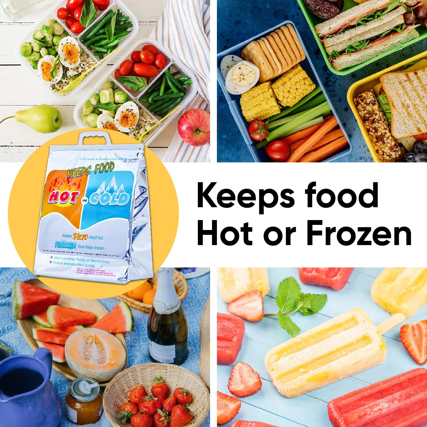 Superio Hot and Cold Insulated Bags for Food Delivery, Grocery Shopping Bags, Food Storage for Hot and Frozen Food for Travel, Disposable Cooler Bag, Reinforced Thermal Lunch Bag (6, 13.5"x17.5")