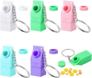 Sureio 5 Pcs Lactose and Tolerant Pill Holder Milk Carton Keychain Holder Mini Lactose Intolerance Pills Case Keychain Container for Backpack Purse Handbag