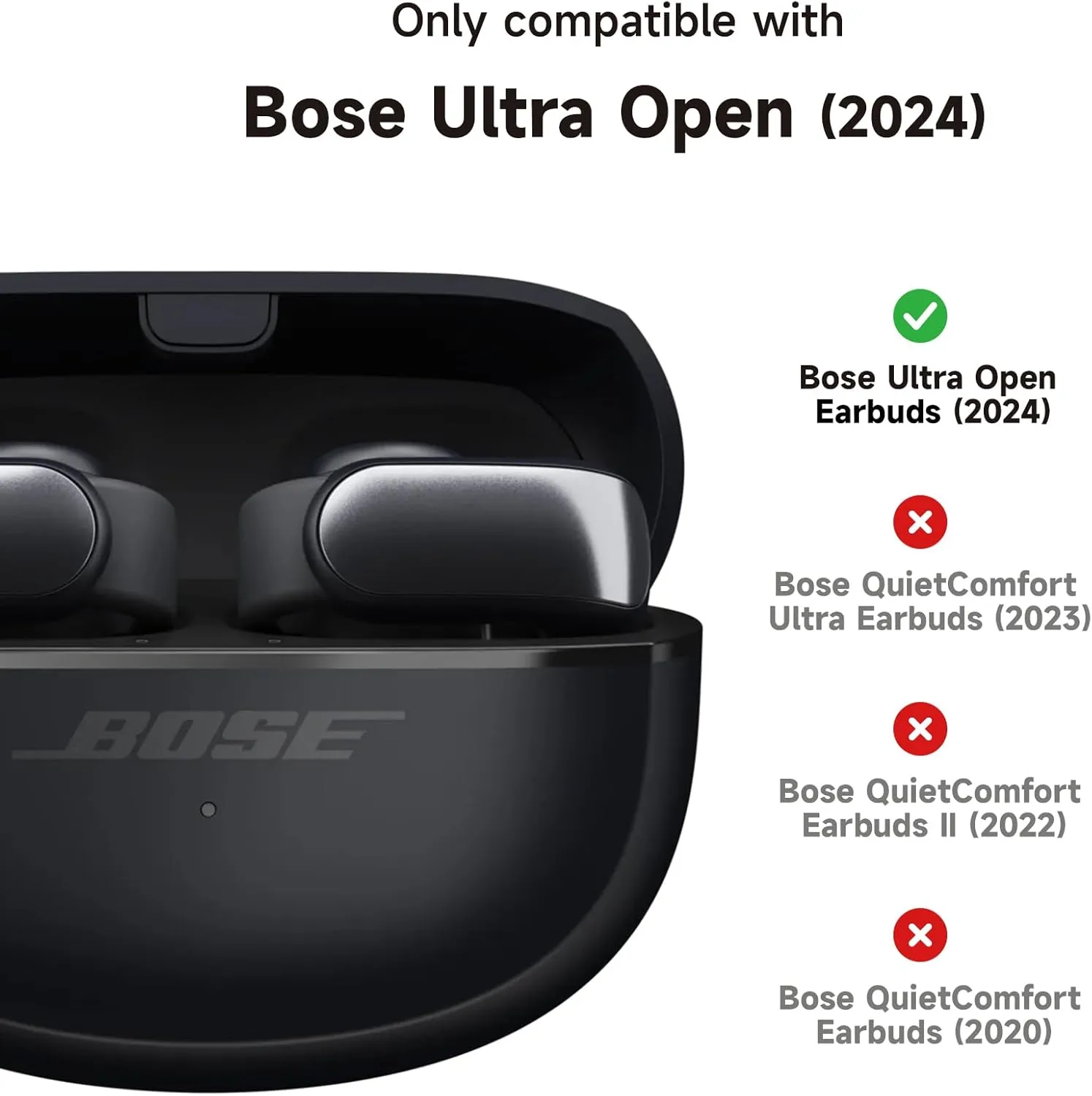 SURITCH Case Cover for Bose Ultra Open Earbuds(2024), Shockproof Protective Cover for Bose Ultra Open Wireless Ear Earbuds Charging Case Accessories with Carabiner, Black