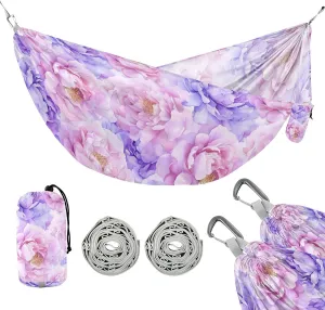 susiyo Portable Camping Hammock Beautiful Peony Flowers Printed Lightweight Hammock Comfortable Travel Swing with Tree Straps for Camping Hiking Backpacking Travel or Beach - Up to 330lbs