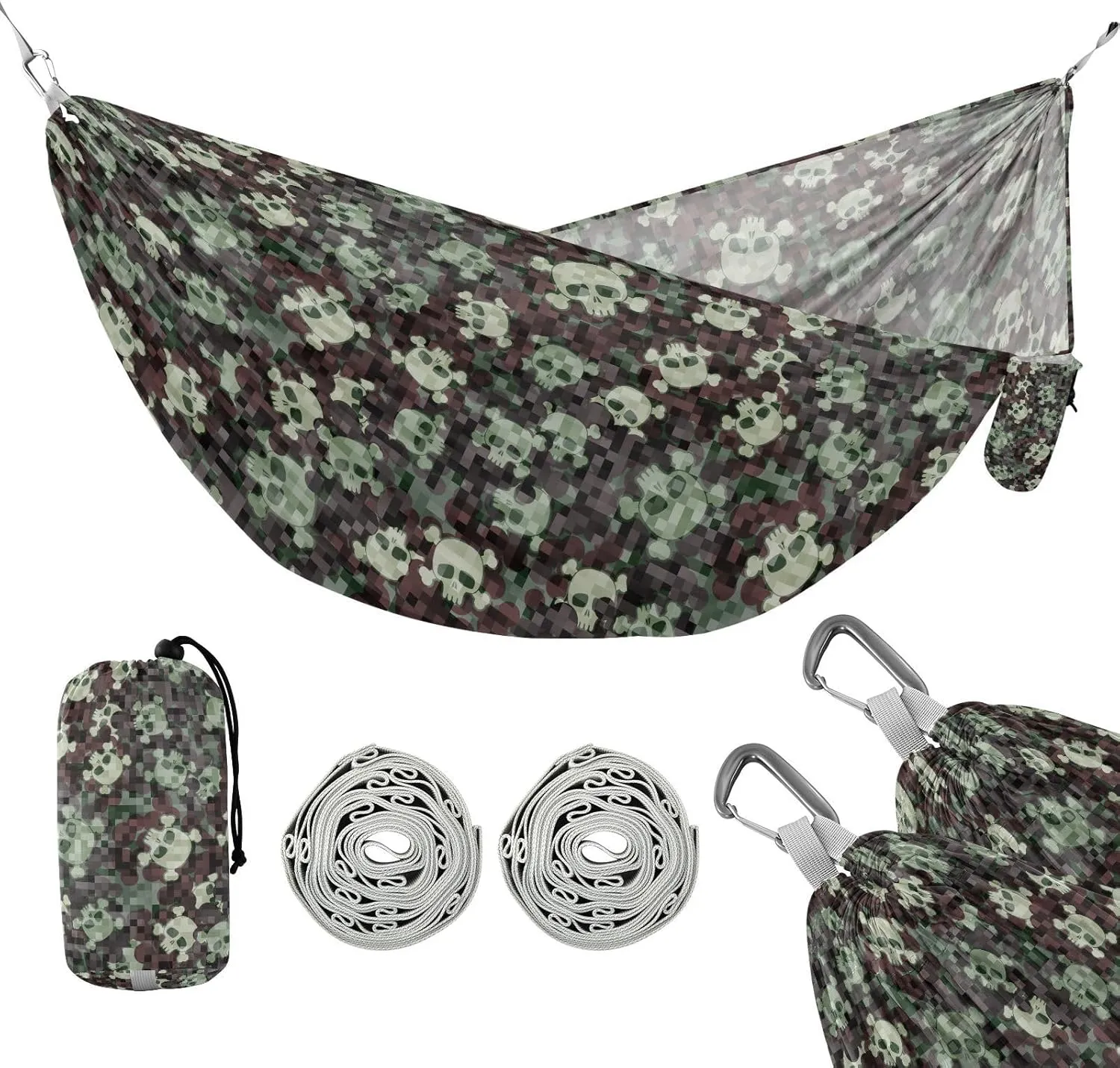susiyo Portable Camping Hammock Camouflage Skull Printed Lightweight Hammock Comfortable Travel Swing with Tree Straps for Camping Hiking Backpacking Travel or Beach - Up to 330lbs
