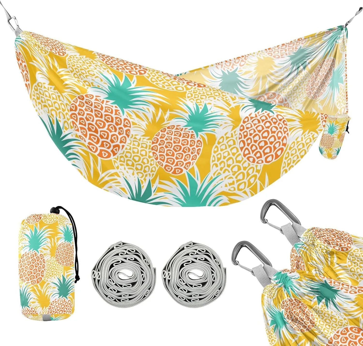 susiyo Portable Camping Hammock Cute Pineapples Printed Lightweight Hammock Comfortable Travel Swing with Tree Straps for Camping Hiking Backpacking Travel or Beach - Up to 330lbs