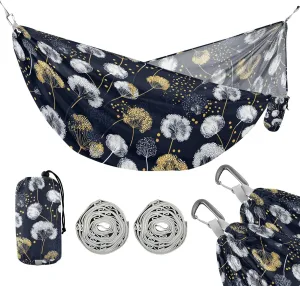 susiyo Portable Camping Hammock Elegant Dandelions Navy Blue Printed Lightweight Hammock Comfortable Travel Swing with Tree Straps for Camping Hiking Backpacking Travel or Beach - Up to 330lbs