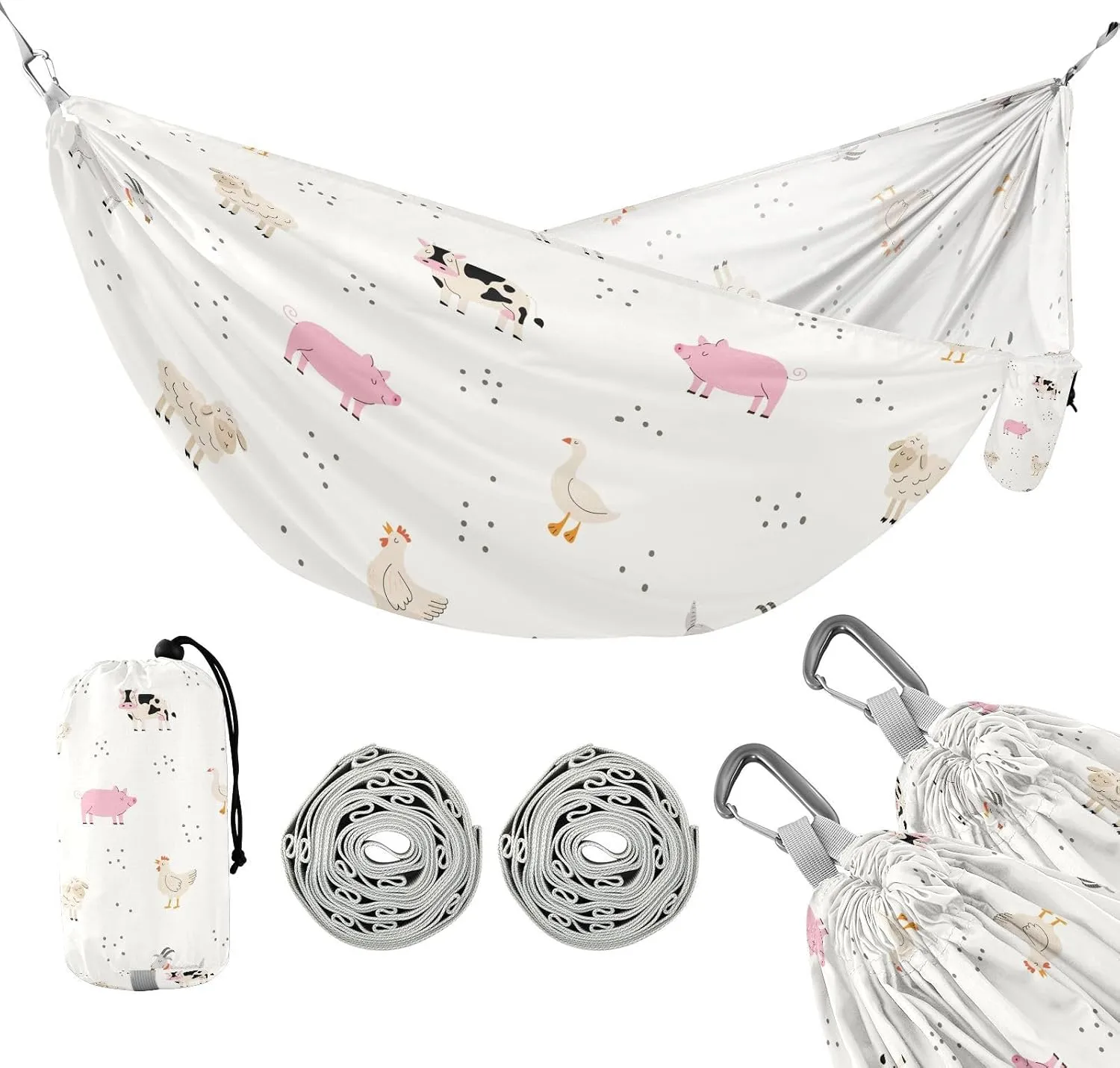 susiyo Portable Camping Hammock Farm Animals Printed Lightweight Hammock Comfortable Travel Swing with Tree Straps for Camping Hiking Backpacking Travel or Beach - Up to 330lbs