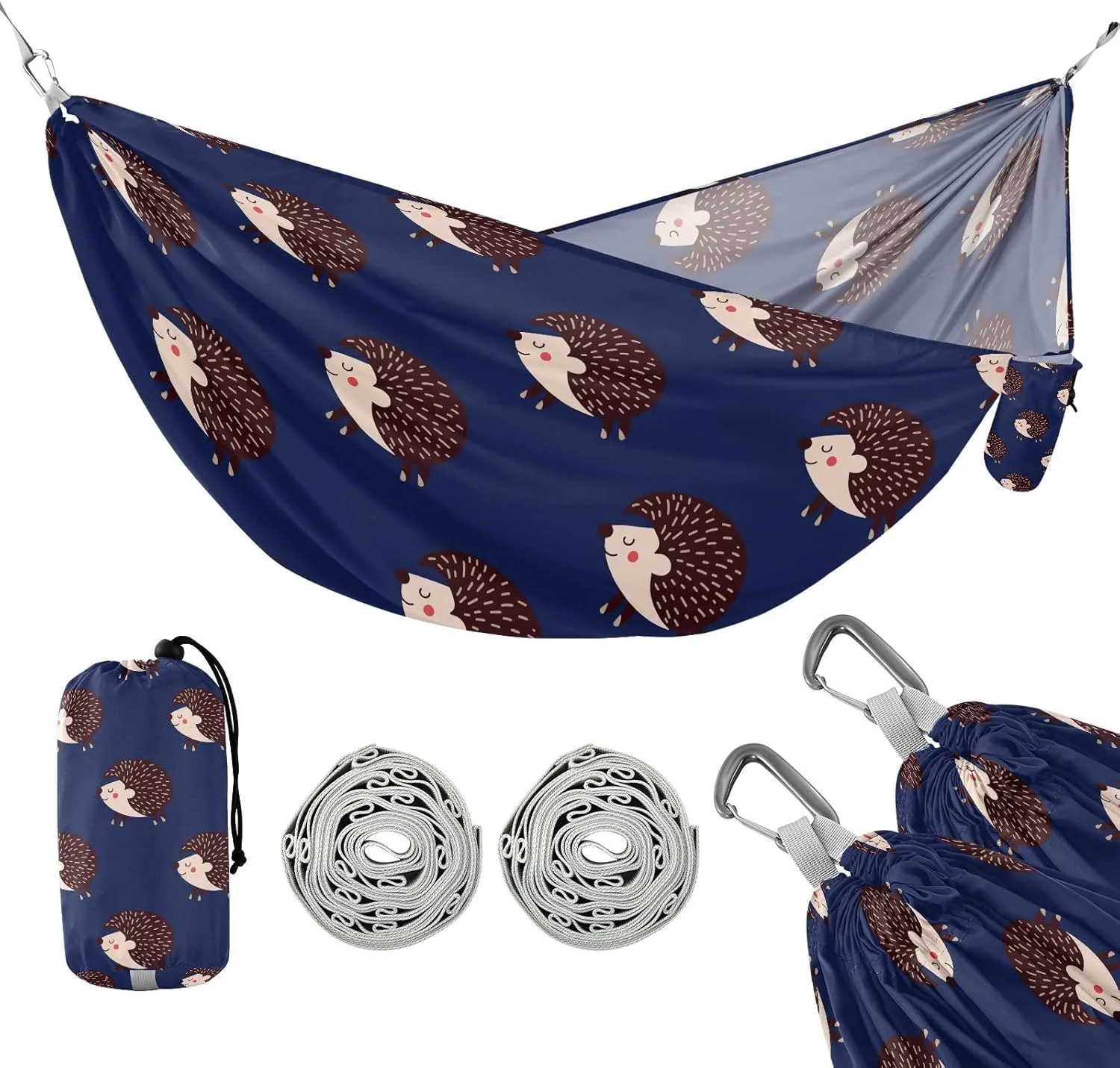 susiyo Portable Camping Hammock Hedgehogs Cute Cartoon Printed Lightweight Hammock Comfortable Travel Swing with Tree Straps for Camping Hiking Backpacking Travel or Beach - Up to 330lbs