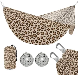 susiyo Portable Camping Hammock Leopard Design Printed Lightweight Hammock Comfortable Travel Swing with Tree Straps for Camping Hiking Backpacking Travel or Beach - Up to 330lbs