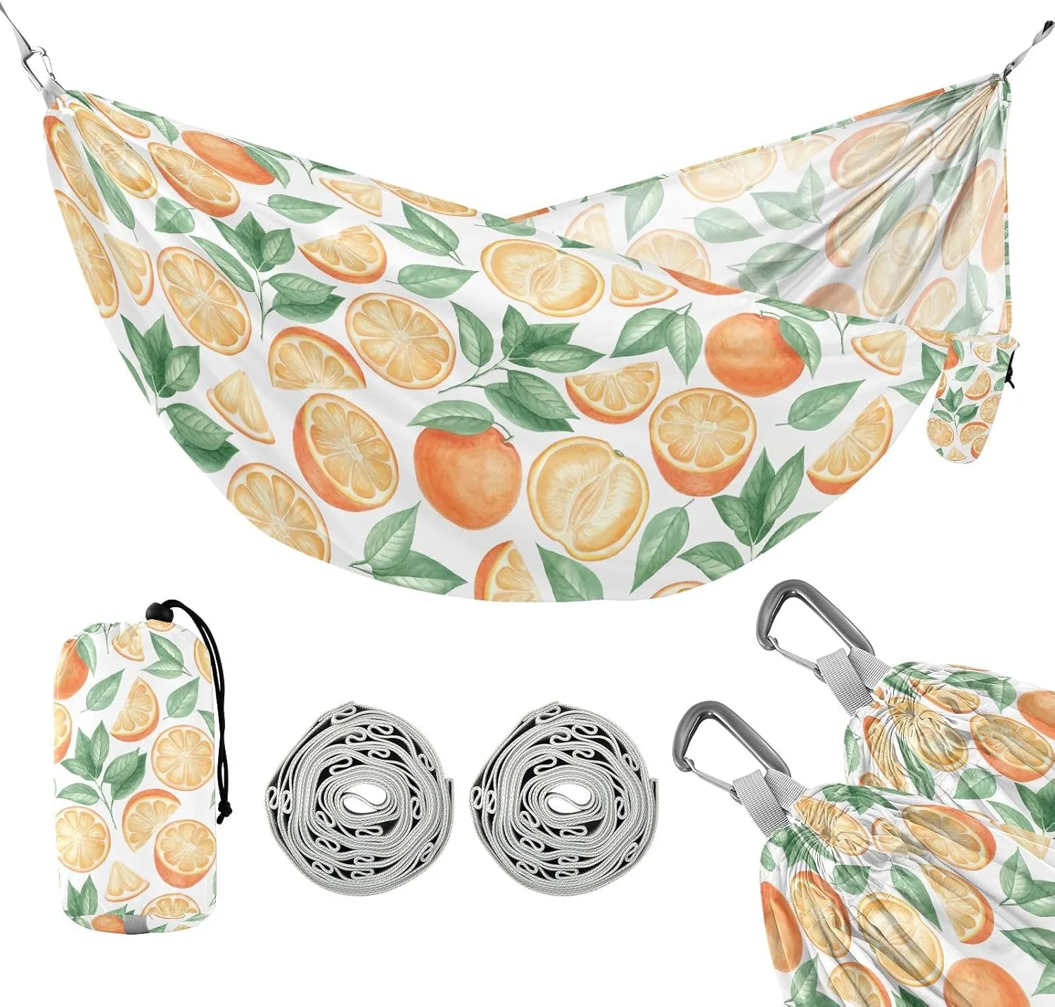 susiyo Portable Camping Hammock Oranges Slices Printed Lightweight Hammock Comfortable Travel Swing with Tree Straps for Camping Hiking Backpacking Travel or Beach - Up to 330lbs