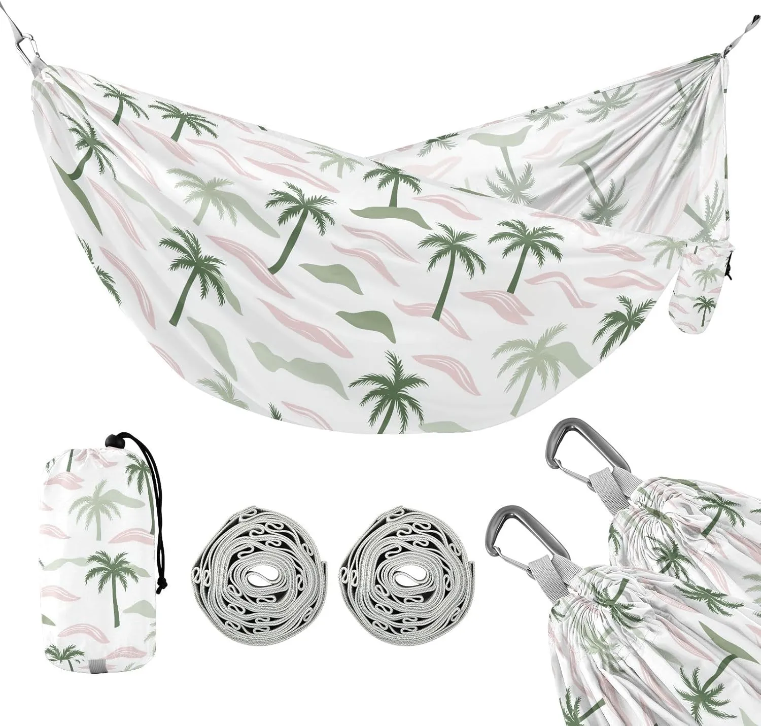 susiyo Portable Camping Hammock Palm Trees Islands Printed Lightweight Hammock Comfortable Travel Swing with Tree Straps for Camping Hiking Backpacking Travel or Beach - Up to 330lbs