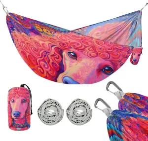 susiyo Portable Camping Hammock Pink Dog Printed Lightweight Hammock Comfortable Travel Swing with Tree Straps for Camping Hiking Backpacking Travel or Beach - Up to 330lbs