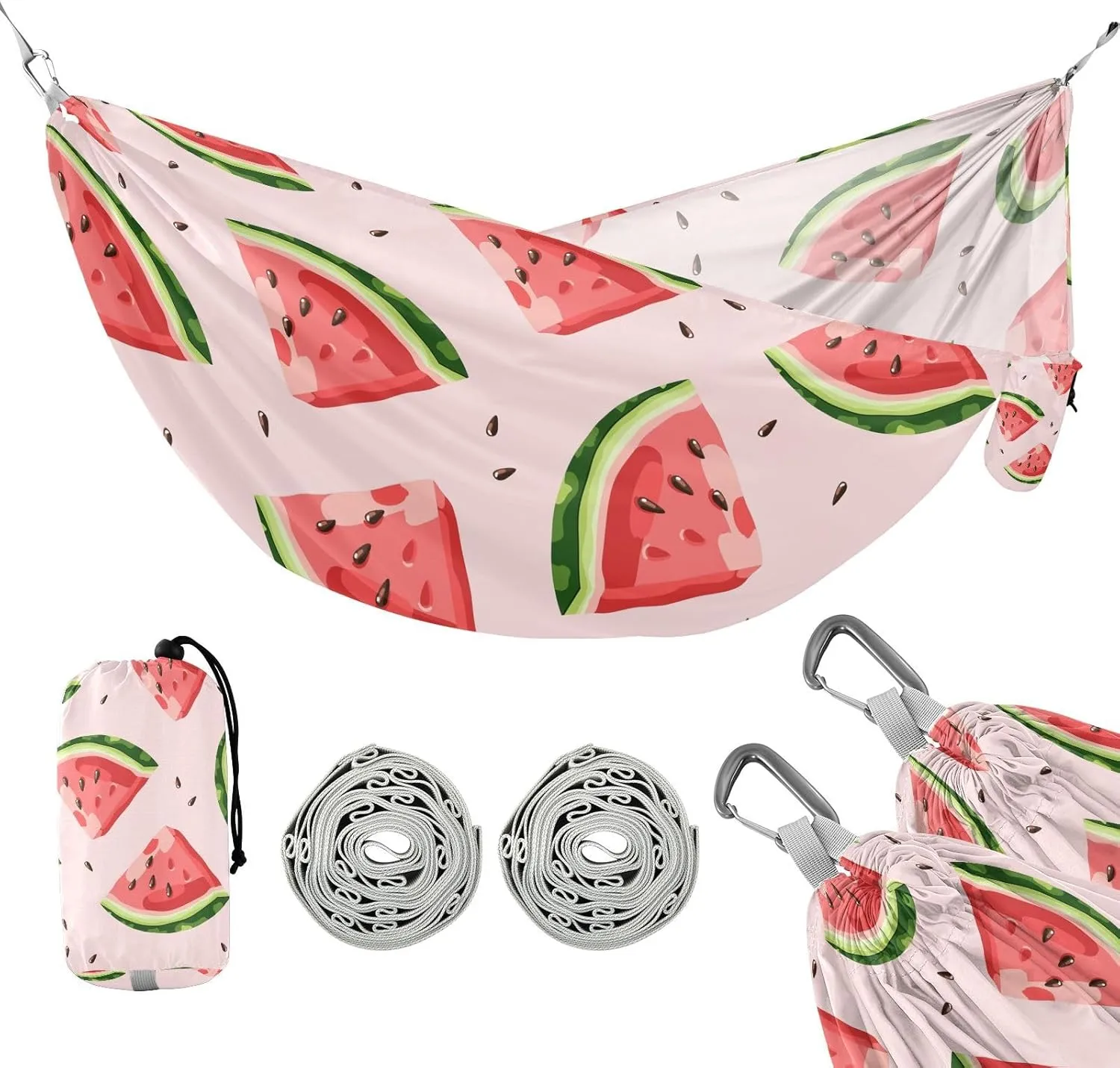 susiyo Portable Camping Hammock Red Watermelons Printed Lightweight Hammock Comfortable Travel Swing with Tree Straps for Camping Hiking Backpacking Travel or Beach - Up to 330lbs
