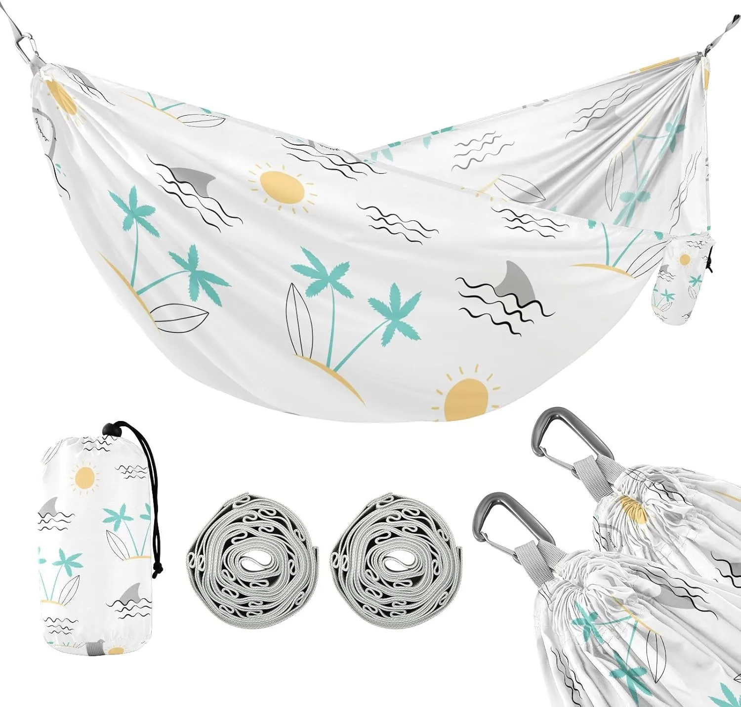 susiyo Portable Camping Hammock Sea Icons Printed Lightweight Hammock Comfortable Travel Swing with Tree Straps for Camping Hiking Backpacking Travel or Beach - Up to 330lbs