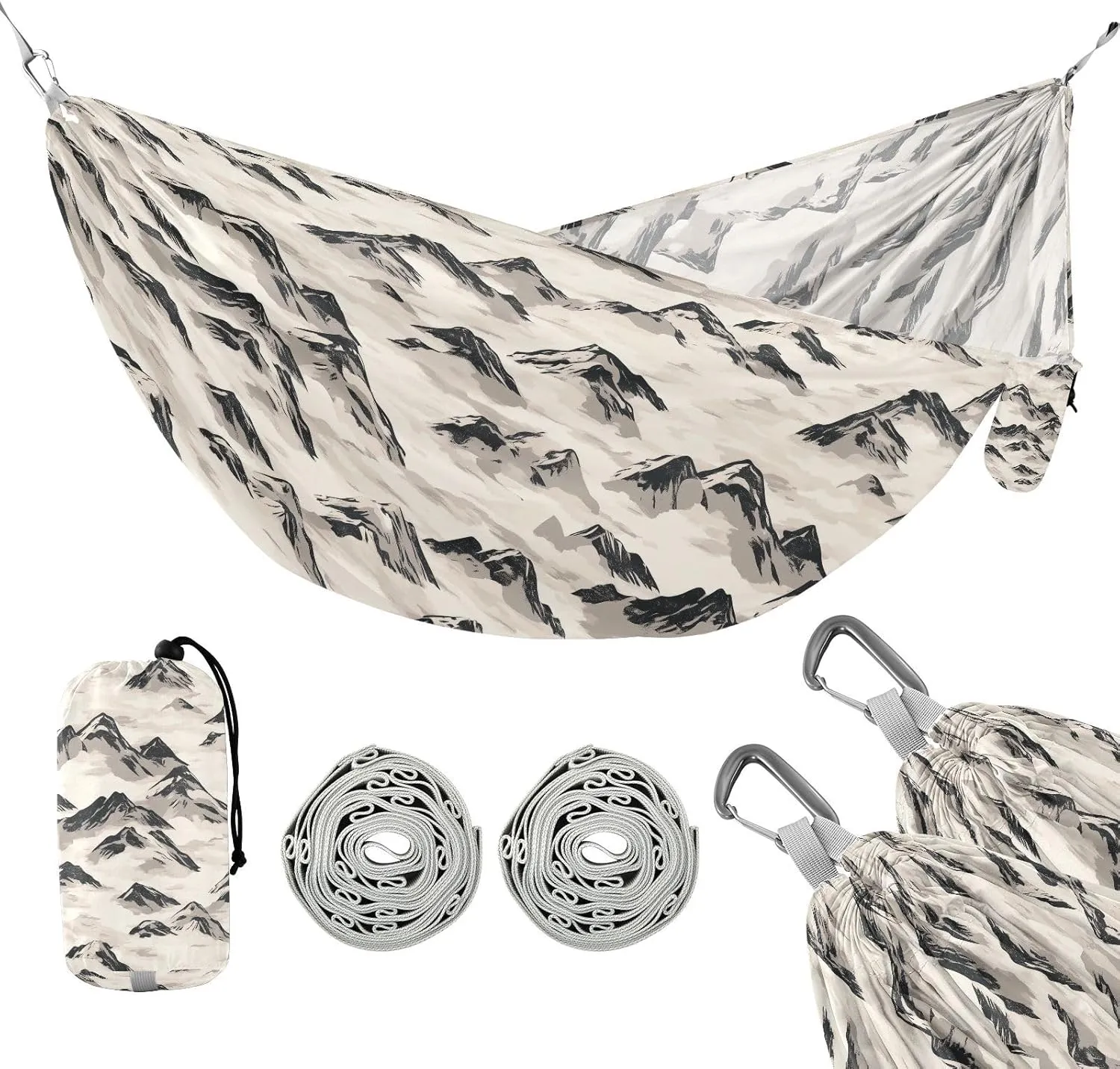susiyo Portable Camping Hammock Snow-Capped Mountains Printed Lightweight Hammock Comfortable Travel Swing with Tree Straps for Camping Hiking Backpacking Travel or Beach - Up to 330lbs