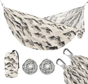 susiyo Portable Camping Hammock Snow-Capped Mountains Printed Lightweight Hammock Comfortable Travel Swing with Tree Straps for Camping Hiking Backpacking Travel or Beach - Up to 330lbs