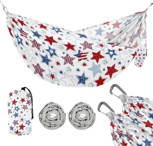 susiyo Portable Camping Hammock Vintage Doodle Stars American Flag Printed Lightweight Hammock Comfortable Travel Swing with Tree Straps for Camping Hiking Backpacking Travel or Beach - Up to 330lbs
