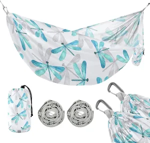 susiyo Portable Camping Hammock Watercolor Blue Dragonfly Printed Lightweight Hammock Comfortable Travel Swing with Tree Straps for Camping Hiking Backpacking Travel or Beach - Up to 330lbs