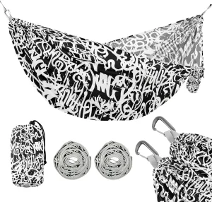 susiyo Portable Camping Hammock Word Graffiti Printed Lightweight Hammock Comfortable Travel Swing with Tree Straps for Camping Hiking Backpacking Travel or Beach - Up to 330lbs