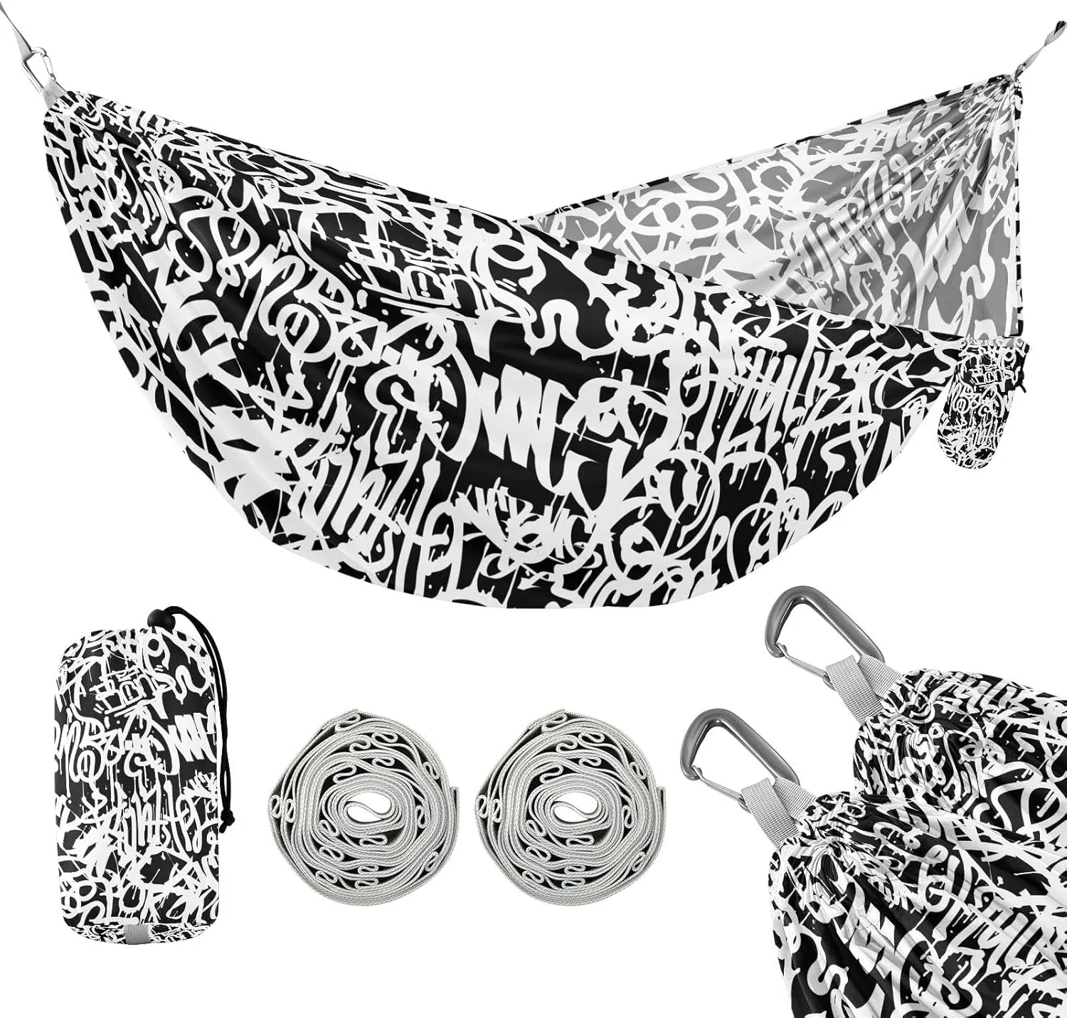 susiyo Portable Camping Hammock Word Graffiti Printed Lightweight Hammock Comfortable Travel Swing with Tree Straps for Camping Hiking Backpacking Travel or Beach - Up to 330lbs
