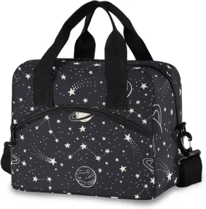 susiyo Space Planets Doodle Comets Stars Lunch Bag, Insulated Cooler Bag Lunch Box for Women Men