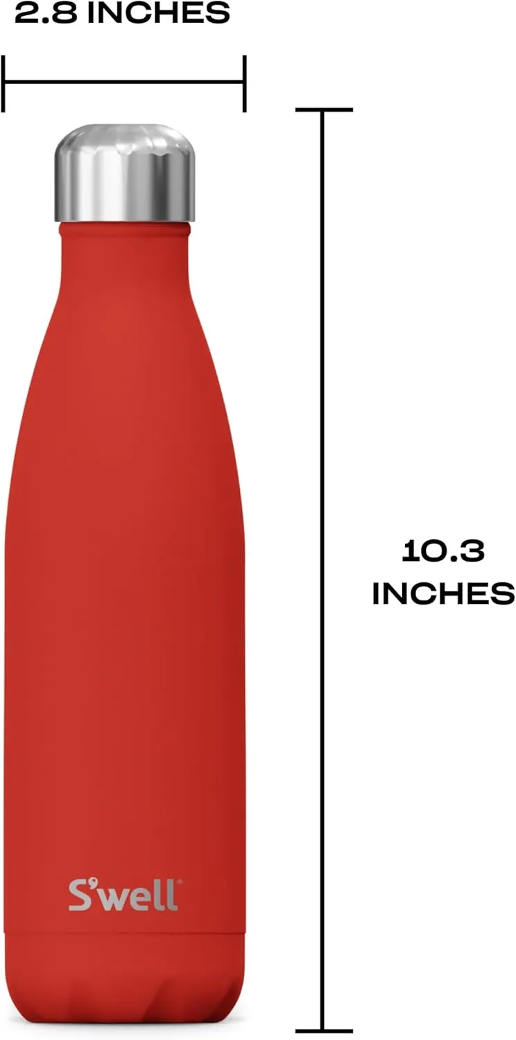 S'well Stainless Steel Water Bottle, 17oz, Poppy Red, Triple Layered Vacuum Insulated Containers Keeps Drinks Cold for 36 Hours and Hot for 18, BPA Free, Perfect for On the Go