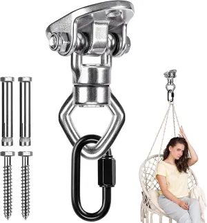 Swing Hanger Ceiling Mount with Double Bearing Hanging Chair Hanger 900 LB Capacity Stainless Steel Hammock Hardware 360° Swing Hook for Aerial Silks, Punching Bag, Hanging Chair, Gymnast Ring