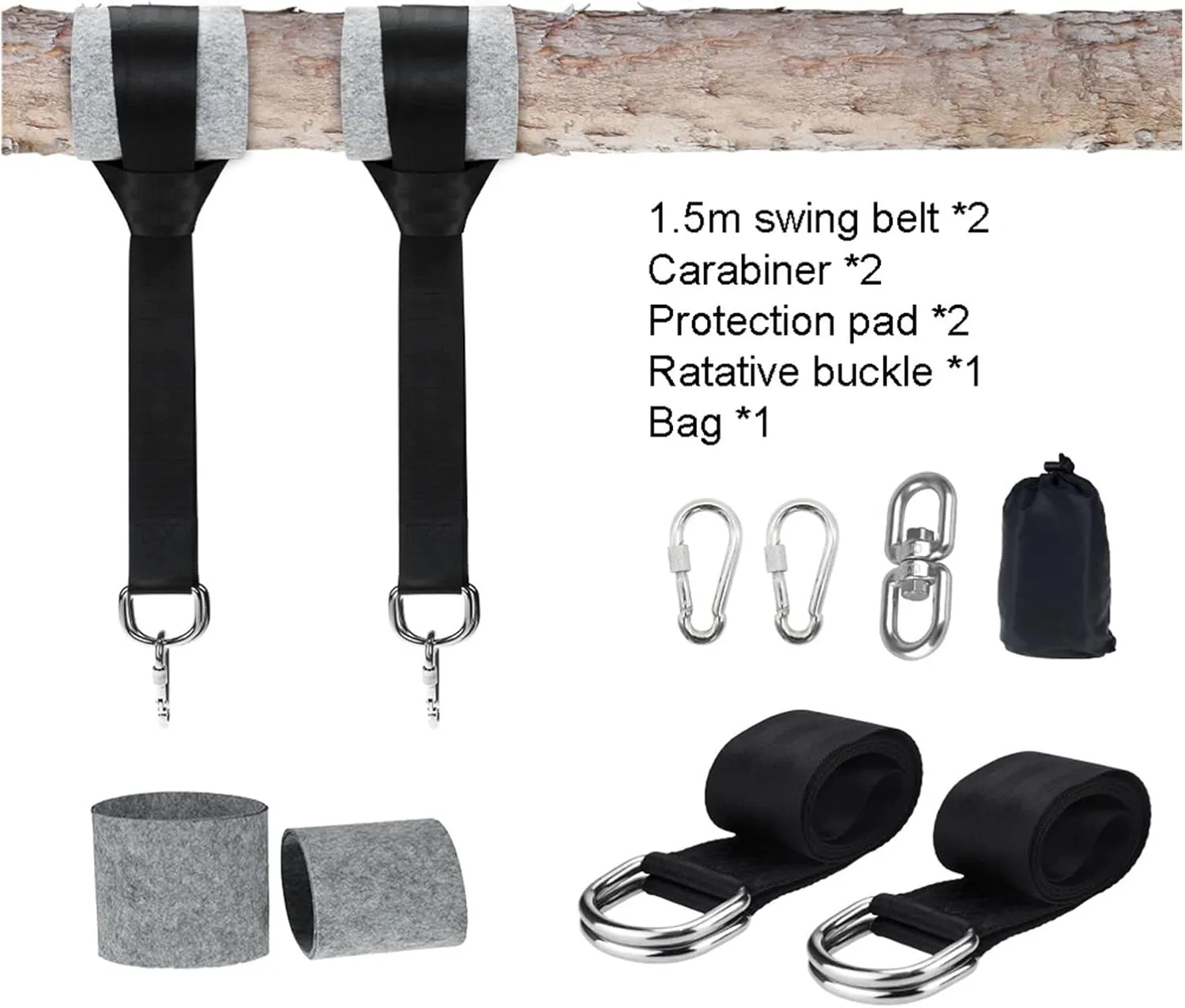 Swing Set Garden Swing, Heavy Duty Suspension Kit Hammock, 350kg Weight, Safe and Durable, Garden Swing Strap with Locking Carabiner Swing Seat (Color : 1.5M Swing Belt C)