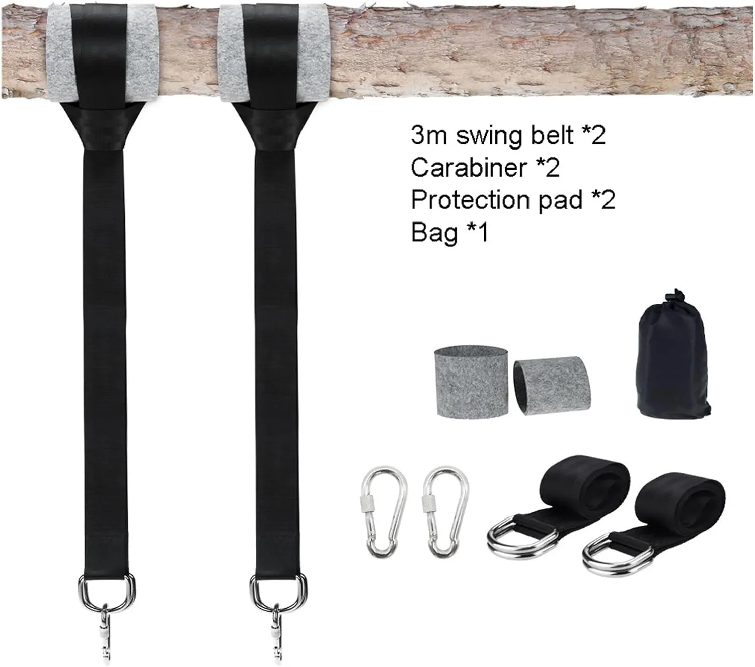 Swing Set Garden Swing, Heavy Duty Suspension Kit Hammock, 350kg Weight, Safe and Durable, Garden Swing Strap with Locking Carabiner Swing Seat (Color : 3M Swing Belt E)