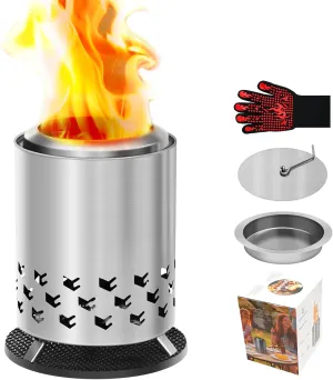 Tabletop Fire Pit, 8.3'' Smokeless Firepit, Indoor&Outdoor Portable Fire Pit, Fueled by Wood Pellets or Liquid Fuels, Safe Burning Table Top Firepit with Travel Bag, Mat, Gloves