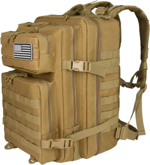 Tactical Backpack, 45L Large Capacity Backpack Trekking Daypack Bug Out Bag Lage MOLLE 3 Day Assault Pack Camping Hiking Pack for Men and Women, Khaki