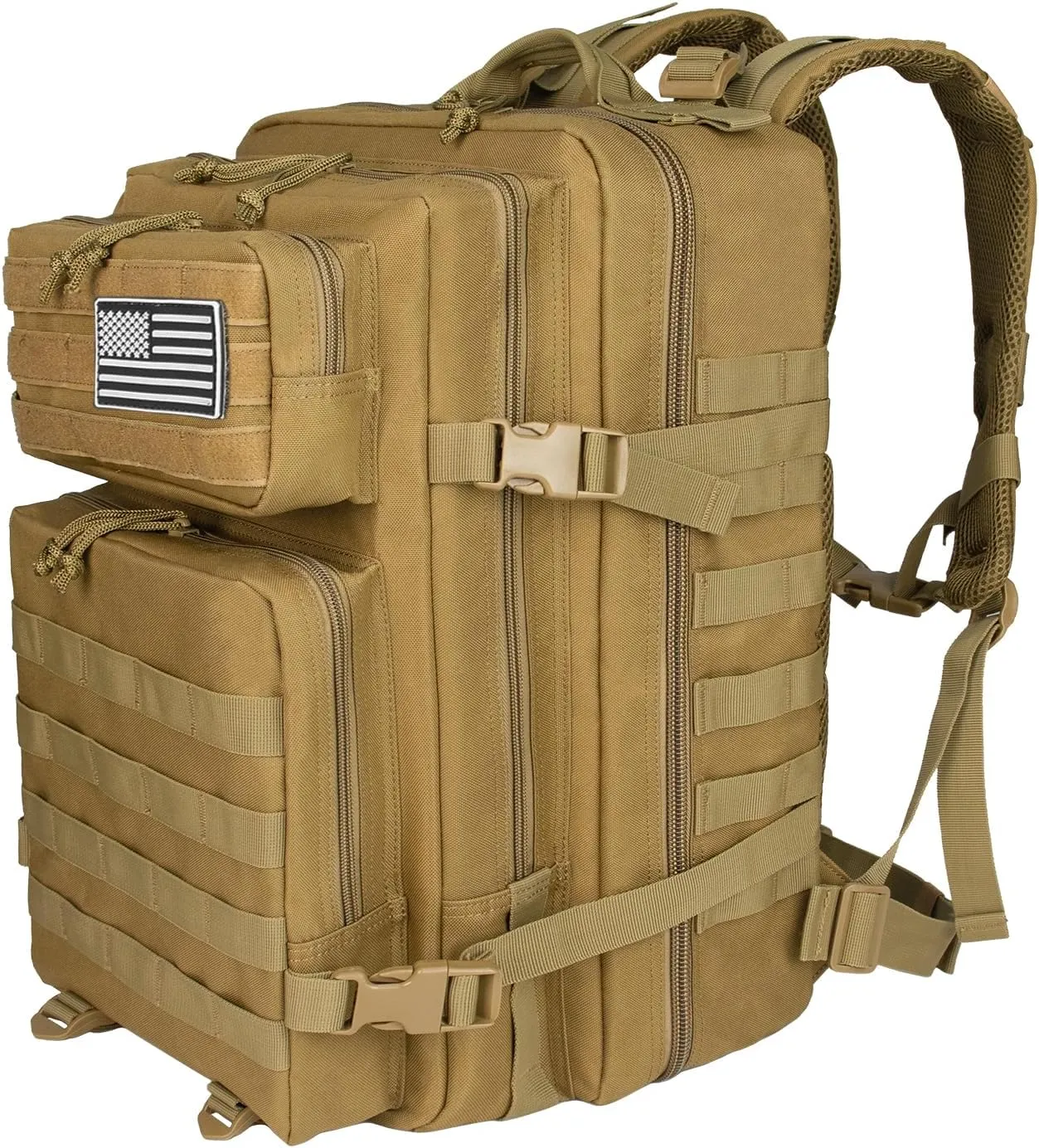 Tactical Backpack, 45L Large Capacity Backpack Trekking Daypack Bug Out Bag Lage MOLLE 3 Day Assault Pack Camping Hiking Pack for Men and Women, Khaki