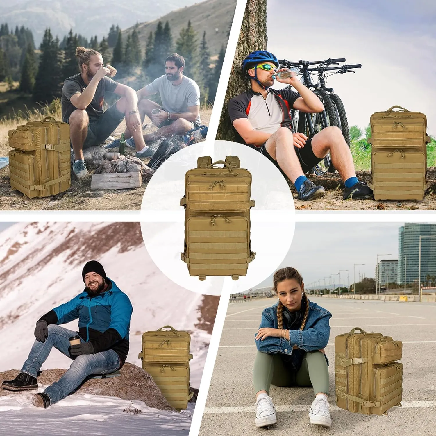 Tactical Backpack, 45L Large Capacity Backpack Trekking Daypack Bug Out Bag Lage MOLLE 3 Day Assault Pack Camping Hiking Pack for Men and Women, Khaki