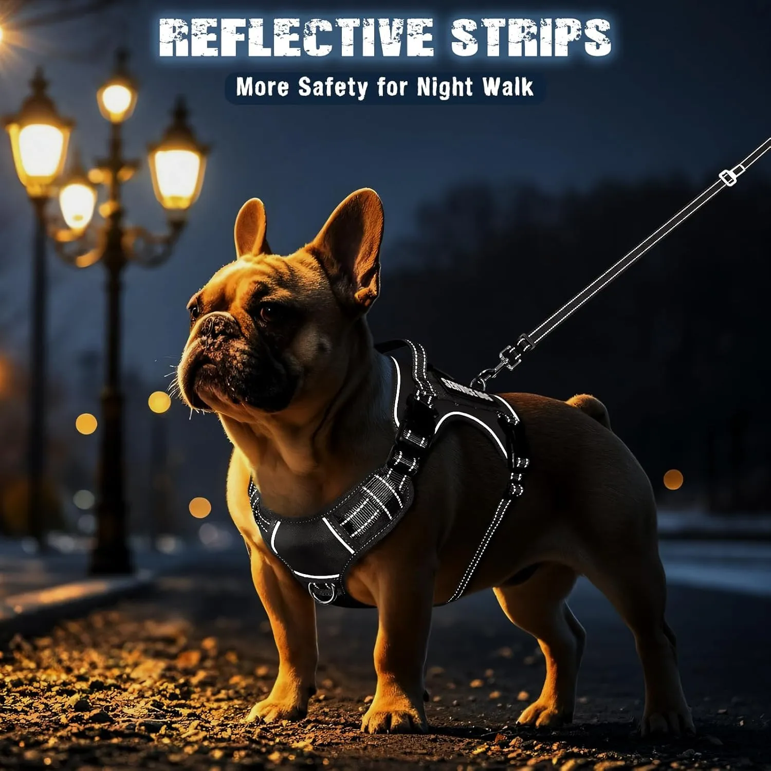 Tactical Dog Harness and Leash Set Small Sized Dog,Heavy Duty No Pull Service Dog Vest and 10 Patches with Dog Seat Belt,Reflective Adjustable Pet Harness for Training Walking Hiking Black S