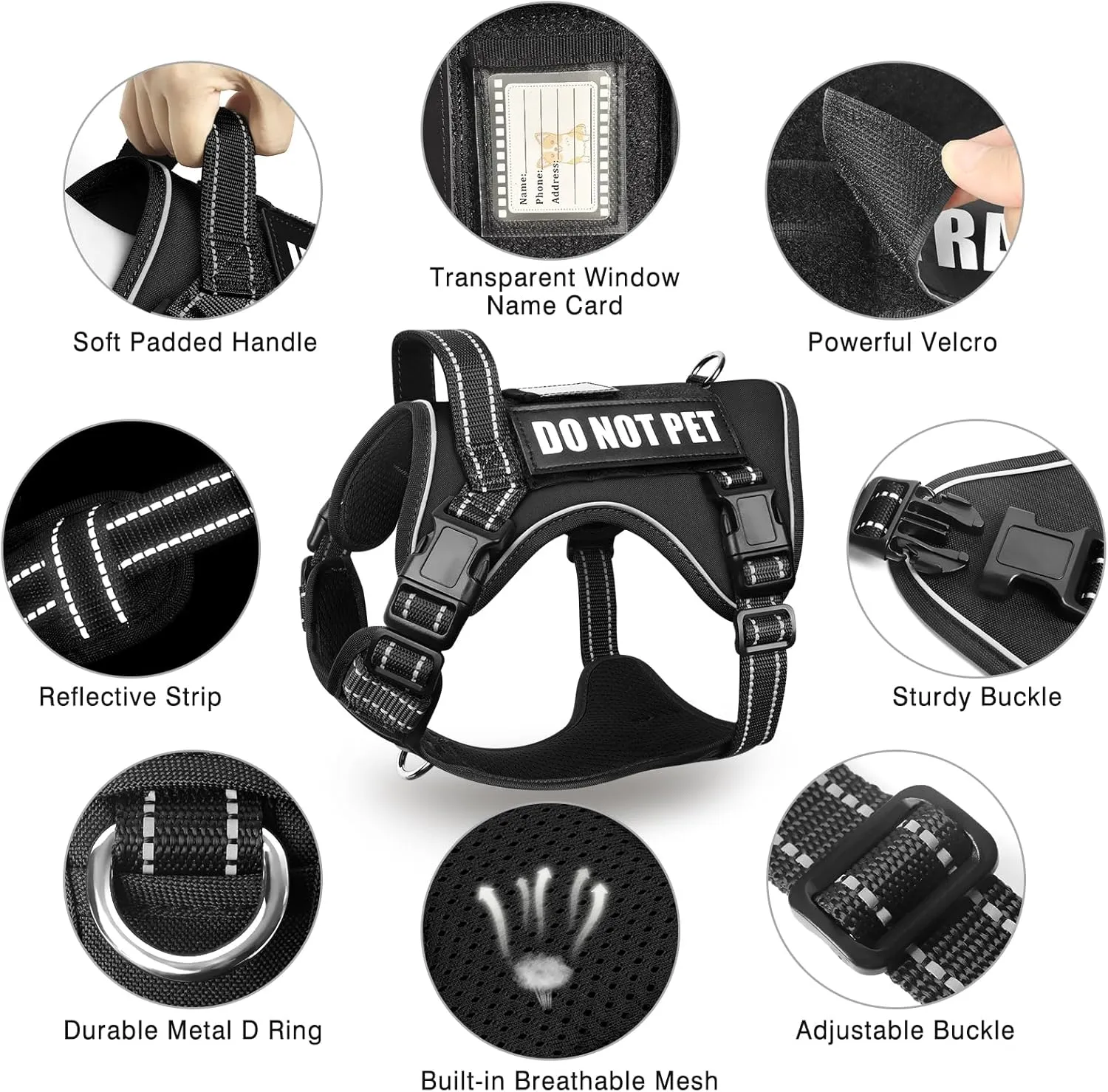 Tactical Dog Harness and Leash Set Small Sized Dog,Heavy Duty No Pull Service Dog Vest and 10 Patches with Dog Seat Belt,Reflective Adjustable Pet Harness for Training Walking Hiking Black S