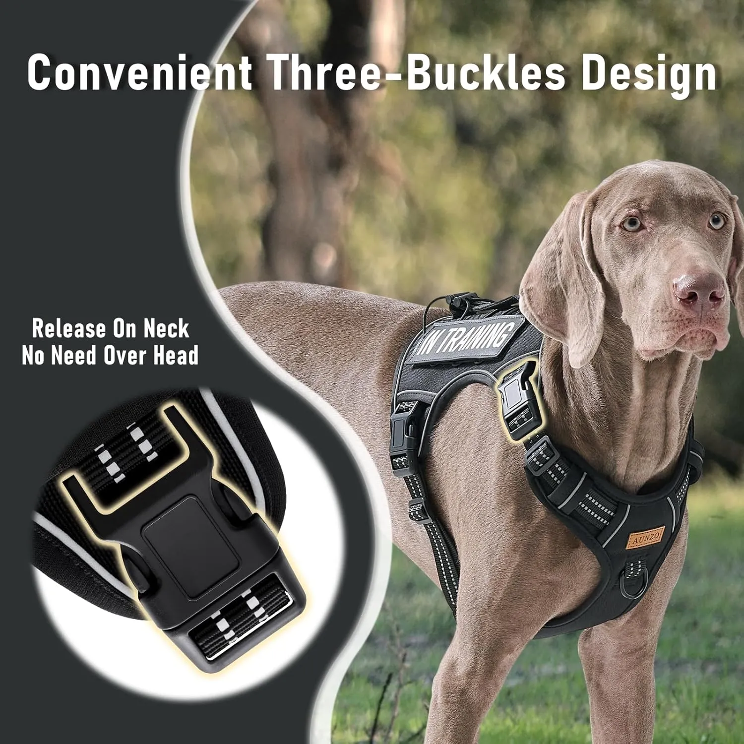 Tactical Dog Harness for Large Dogs, for Golden Retriever, Labrador, German Shepherd etc, No Pull Reflective No Choke Adjustable and Padded Pet Vest Harness, Black, L