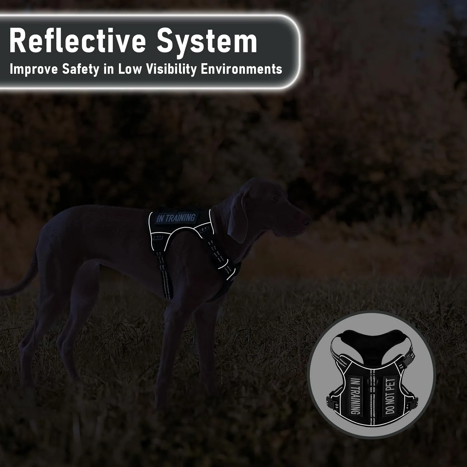 Tactical Dog Harness for Large Dogs, for Golden Retriever, Labrador, German Shepherd etc, No Pull Reflective No Choke Adjustable and Padded Pet Vest Harness, Black, L