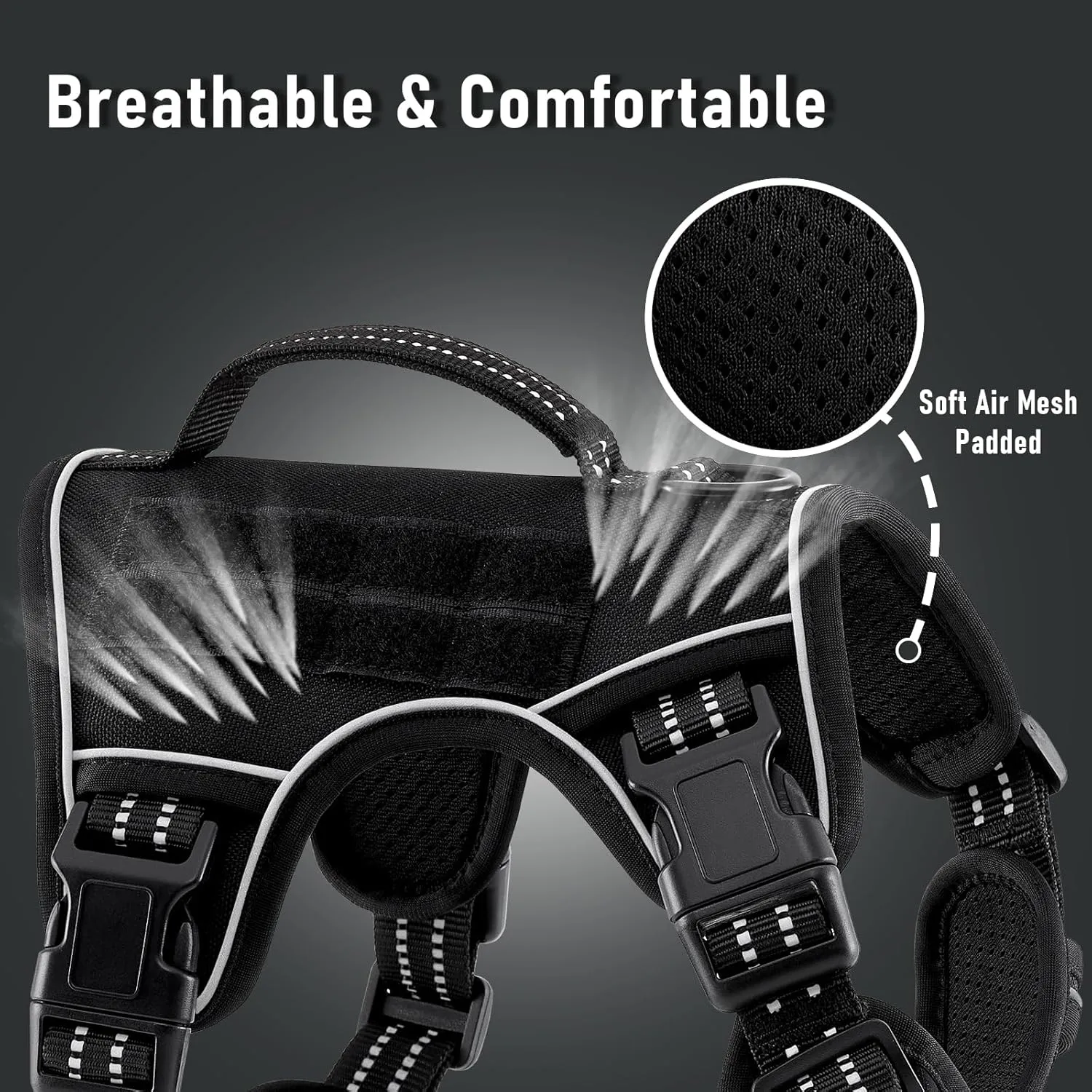 Tactical Dog Harness for Large Dogs, for Golden Retriever, Labrador, German Shepherd etc, No Pull Reflective No Choke Adjustable and Padded Pet Vest Harness, Black, L