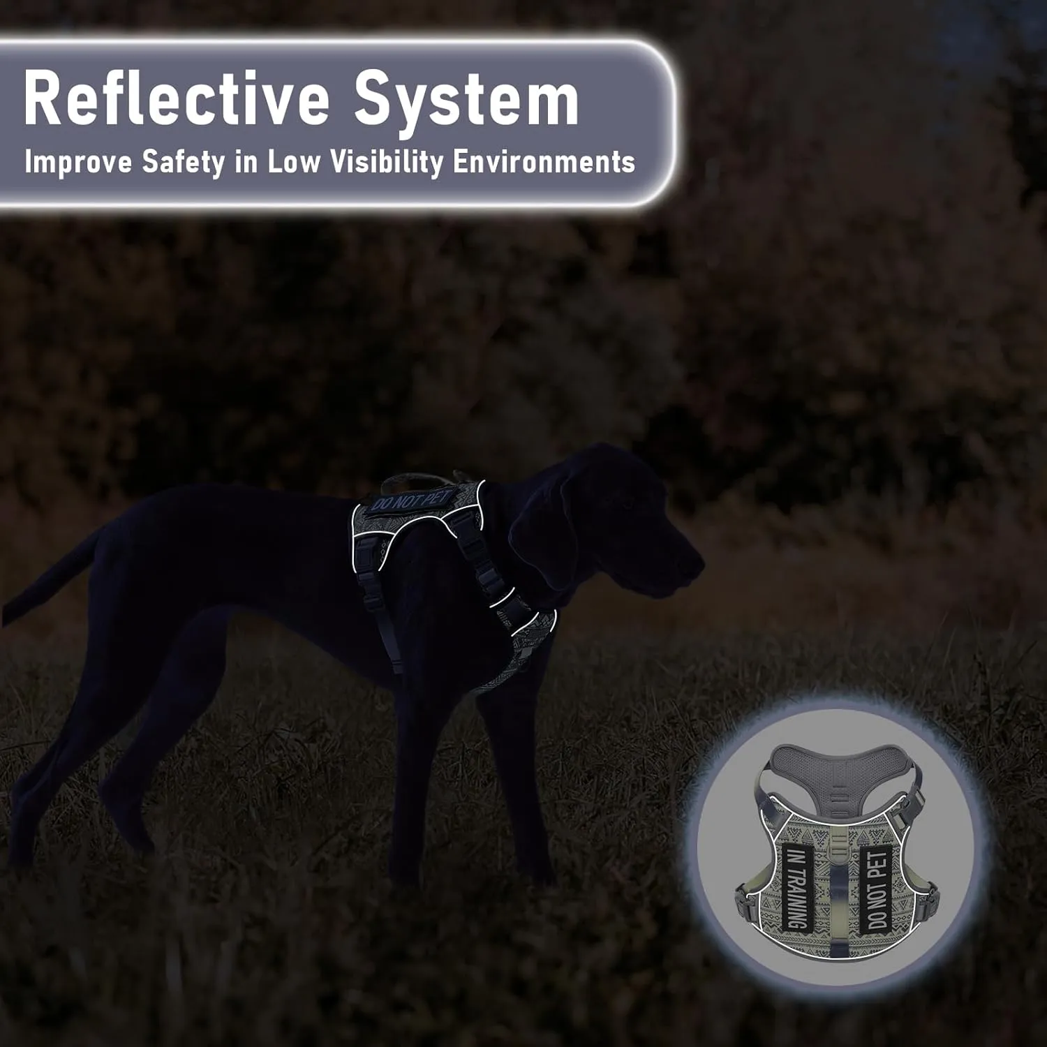 Tactical Dog Harness for Medium Large Dogs, No-Pull Pet Harness with 2 Leash Clips, Adjustable Soft Padded Dog Vest, Reflective Pet Oxford Vest with Easy Control Handle for Medium Dogs, Gray M