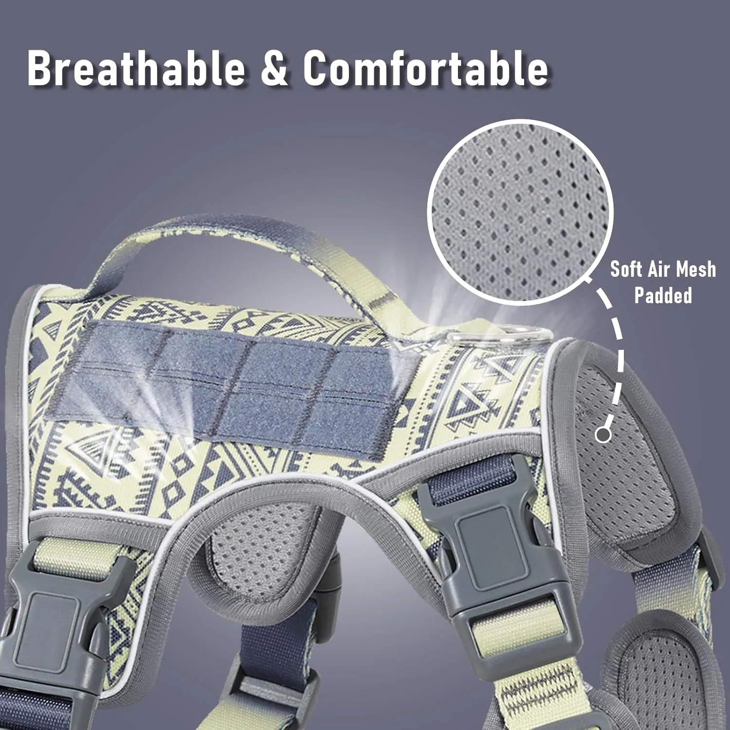 Tactical Dog Harness for Medium Large Dogs, No-Pull Pet Harness with 2 Leash Clips, Adjustable Soft Padded Dog Vest, Reflective Pet Oxford Vest with Easy Control Handle for Medium Dogs, Gray M