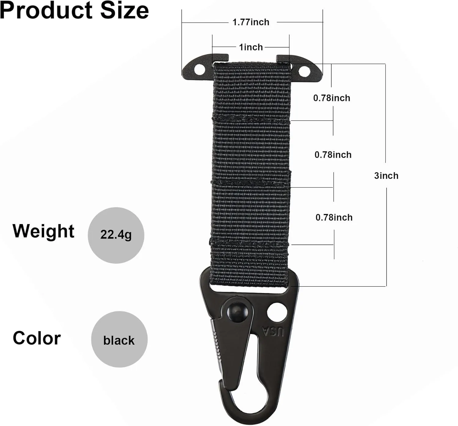 Tactical Gear Clip, T-Mount MOLLE Webbing Belt Clip with HK Hook for Backpack Vest Accessories