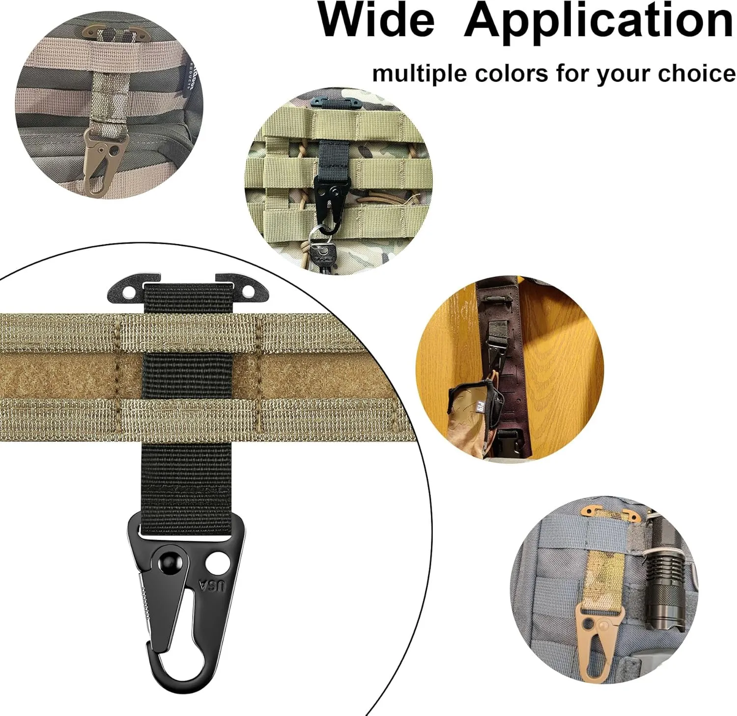 Tactical Gear Clip, T-Mount MOLLE Webbing Belt Clip with HK Hook for Backpack Vest Accessories