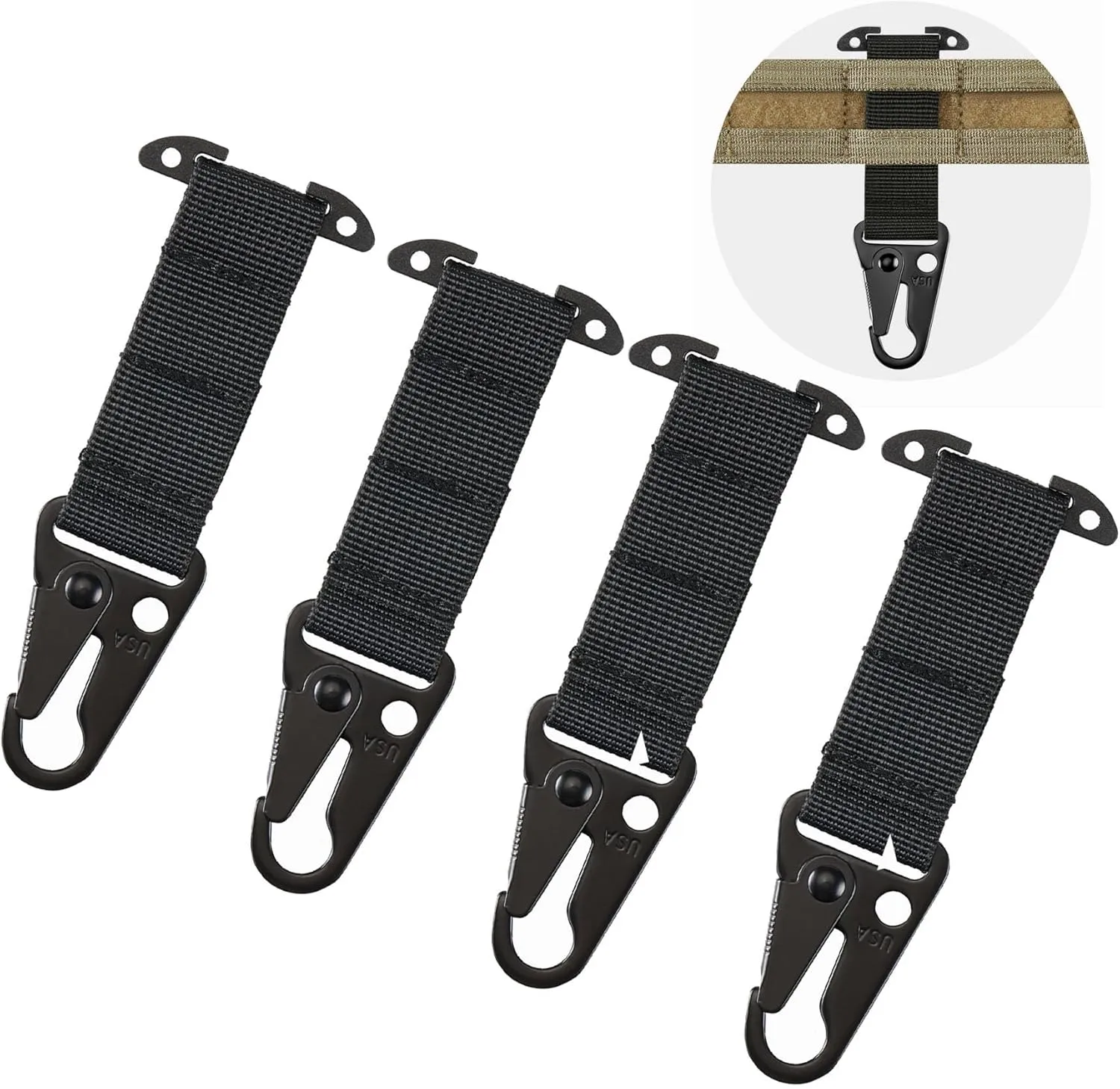 Tactical Gear Clip, T-Mount MOLLE Webbing Belt Clip with HK Hook for Backpack Vest Accessories