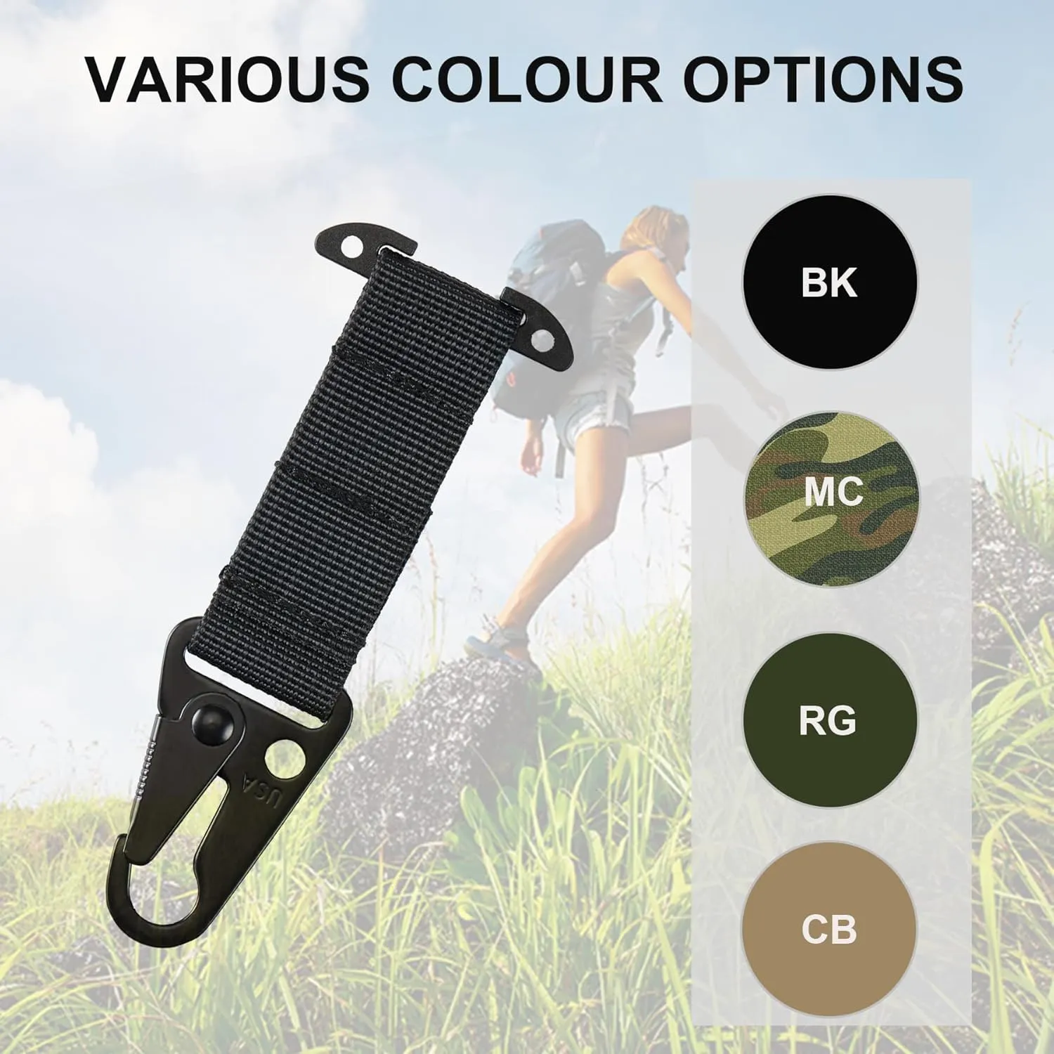 Tactical Gear Clip, T-Mount MOLLE Webbing Belt Clip with HK Hook for Backpack Vest Accessories