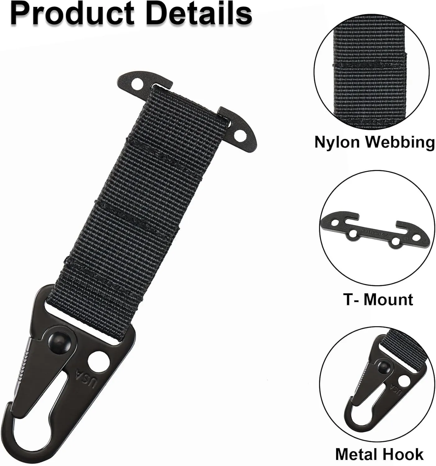 Tactical Gear Clip, T-Mount MOLLE Webbing Belt Clip with HK Hook for Backpack Vest Accessories