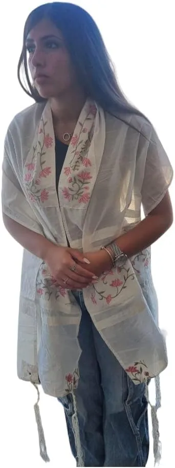 Tallit For Women Female Girl Bat Mitzvah Traditional Jewish Prayer Shawl Embroidered Artificial Silk From Israel include bag & kippah