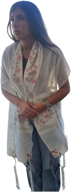 Tallit For Women Female Girl Bat Mitzvah Traditional Jewish Prayer Shawl Embroidered Artificial Silk From Israel include bag & kippah