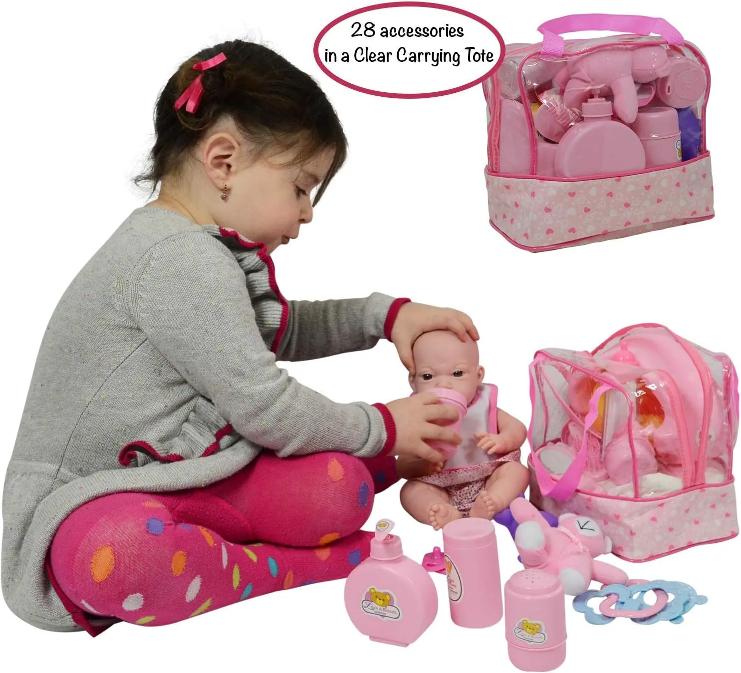 The New York Doll Collection Baby Doll Feeding & Caring Accessory Set in Zippered Carrying Case