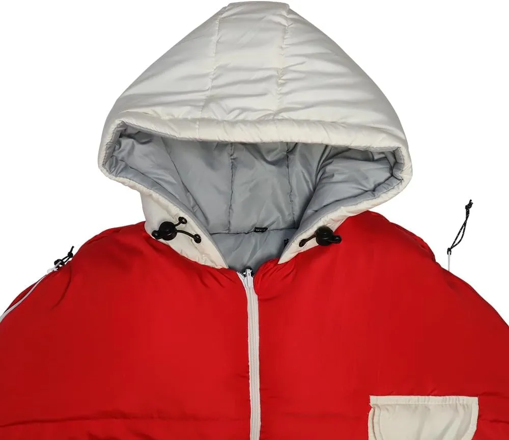 Thermotuff Wearable Sleeping Bag with Dual Hoodie, Zippered Arm Holes, Pockets & Adjustable Drawstring - Ideal for Camping, Cold Weather Hiking, and Stadium Sak Blanket