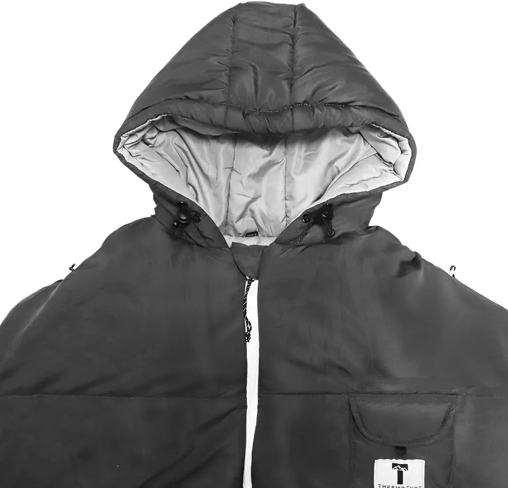Thermotuff Wearable Sleeping Bag with Dual Hoodie, Zippered Arm Holes, Pockets & Adjustable Drawstring - Ideal for Camping, Cold Weather Hiking, and Stadium Sak Blanket