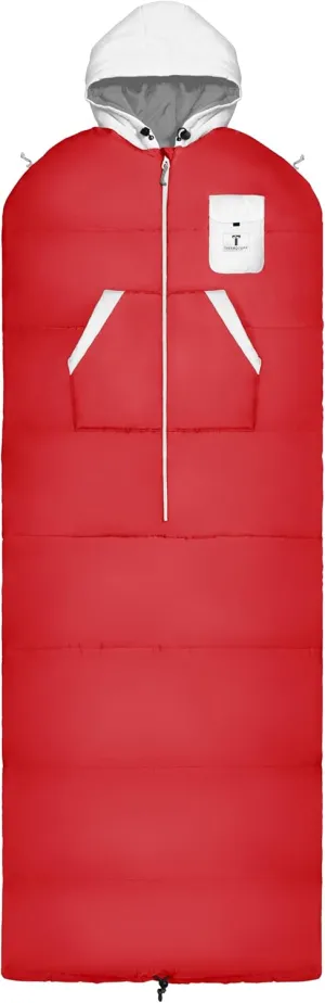 Thermotuff Wearable Sleeping Bag with Dual Hoodie, Zippered Arm Holes, Pockets & Adjustable Drawstring - Ideal for Camping, Cold Weather Hiking, and Stadium Sak Blanket
