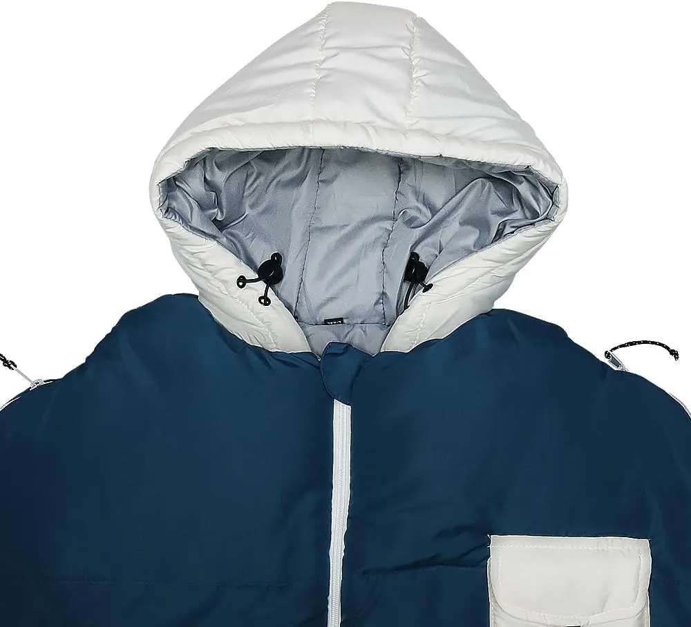 Thermotuff Wearable Sleeping Bag with Dual Hoodie, Zippered Arm Holes, Pockets & Adjustable Drawstring - Ideal for Camping, Cold Weather Hiking, and Stadium Sak Blanket